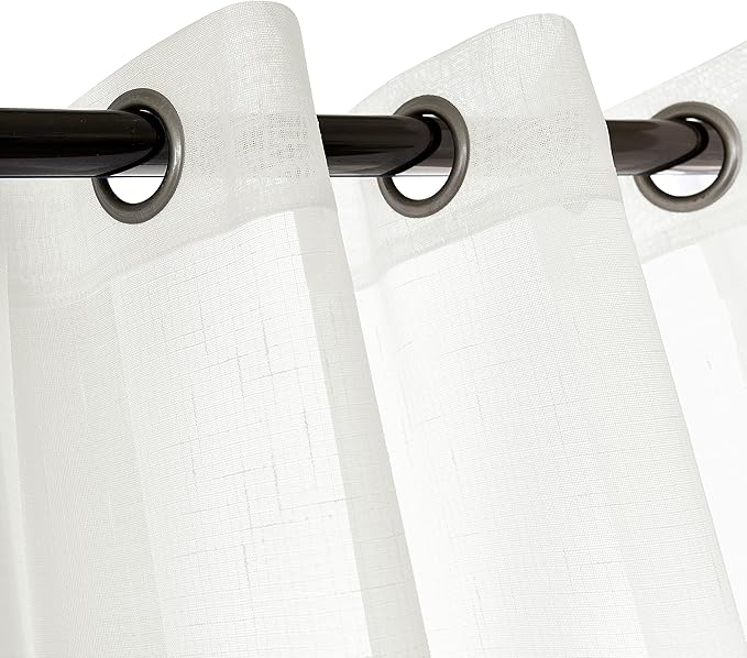 Sheer Curtains Faux Linen Semi Voile Light Filtering Drapes Pair for Bedroom Living Room, Set of 2 Grommet Top Window Curtain Panels (Each 54 x 63 Inch, Off White)