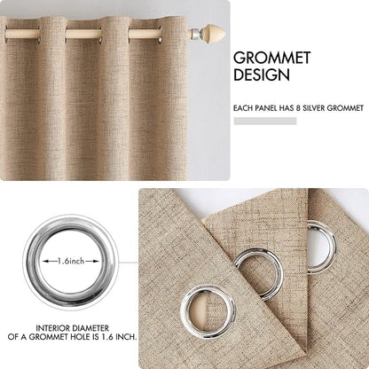 MIULEE 100% Blackout Linen Textured Curtains for Bedroom Solid Thermal Insulated Copper Brown Grommet Room Darkening Curtains & Drapes Luxury Decor for Living Room Nursery 42 x 63 Inch (2 Panels)