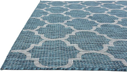 Unique Loom Outdoor Trellis Collection Area Rug (5' 3" x 8' Rectangle, Teal/ Gray)