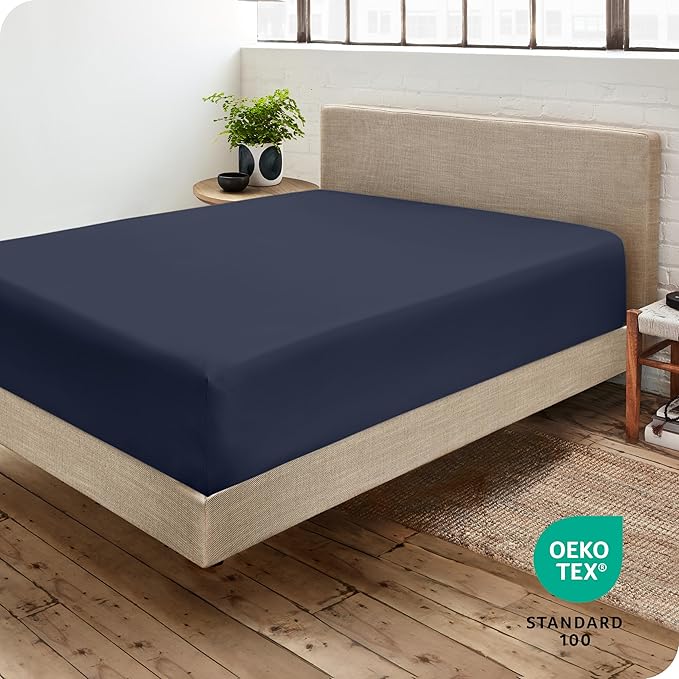 Bare Home Fitted Bottom Sheet King Size - Premium 1800 Microfiber - Ultra-Soft Hotel Luxury - Deep Pocket - Durable and Long Lasting - Fitted Sheet (King, Midnight Blue)