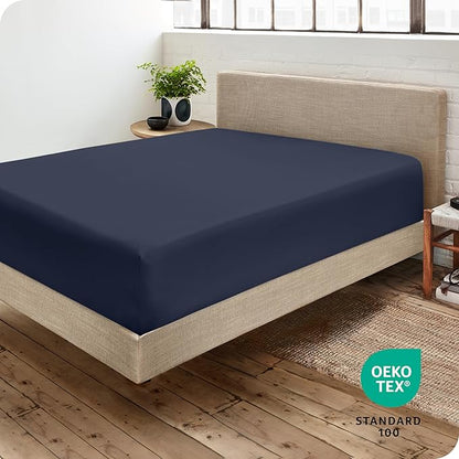 Bare Home Fitted Bottom Sheet Queen Size - Premium 1800 Microfiber - Ultra-Soft Hotel Luxury - Deep Pocket - Durable and Long Lasting - Fitted Sheet (Queen, Midnight Blue)