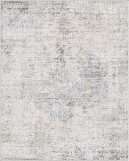 Light Blue 2x6 Non Slip Kitchen Rug Runner - Blue Gray Washable Rug for Bathroom, Hallway, Non Slip with Rubber Backing, Boho Modern Abstract Runner Home Décor