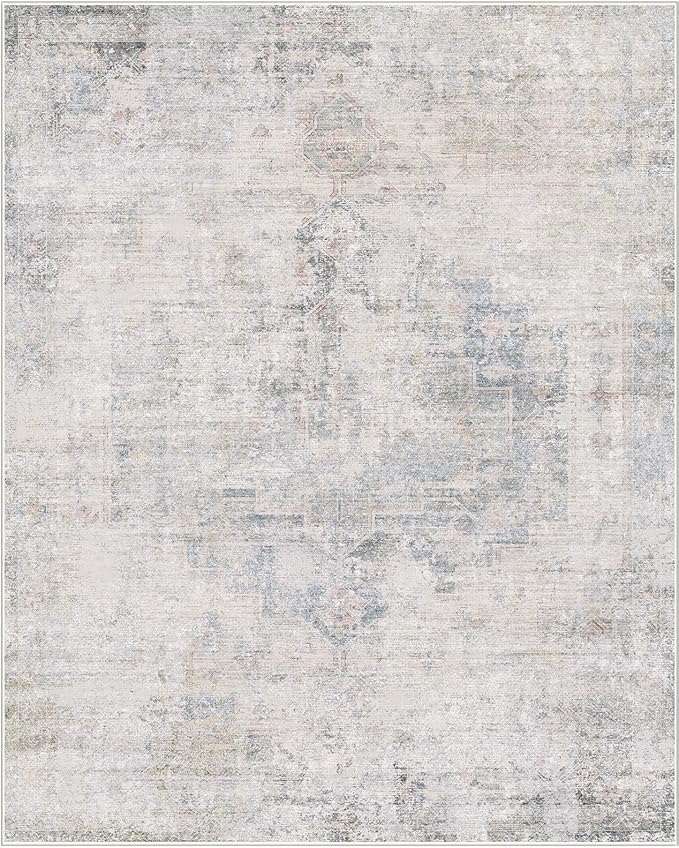 Light Blue 2x4 Runner Rug for Entryway Indoor, Kitchen Floor Waterproof, Bathroom, Powder Room, Washable Non Slip Low Pile Stain & Fade Resistant, Modern Eclectic Dusty Blue Décor