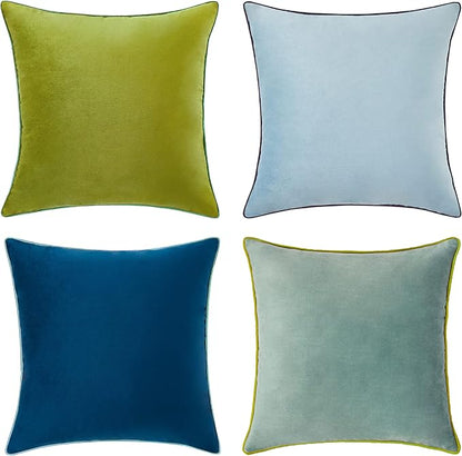 MONDAY MOOSE Decorative Throw Pillow Covers Cushion Cases, Set of 4 Soft Velvet Modern Double-Sided Designs, Mix and Match for Home Decor, Pillow Inserts Not Included (18x18 inch, Green/Blue)