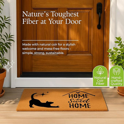 Coir Door Mats 17" X 30", Non-Slip Sturdy, PVC Backed Heavy Duty, Easy to Clean, Ideal for Door Entrance, Patio, Porch, Backyard, Garages, Home Sweet Home, with Cats