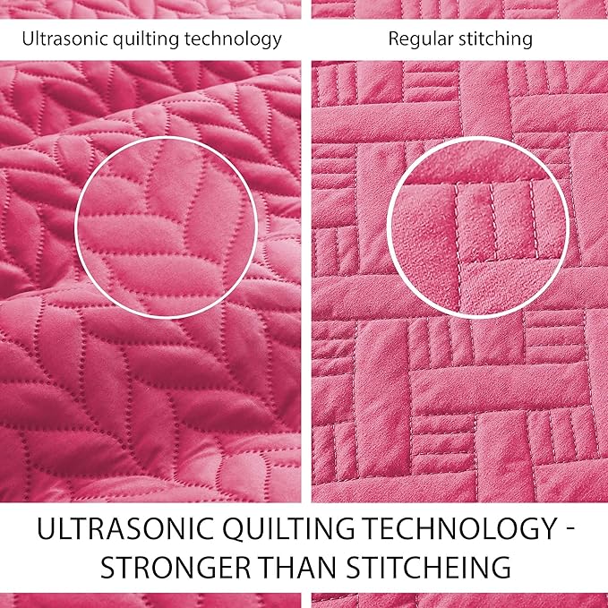 IR Imperial Rooms California King Quilt Bedding Set Size (118"x106") + 2 Pillow Shams (20" x 36"+ 2") - 3 Pcs All Season Reversible Microfiber Coverlet Embossed Quilt Bedspread (Pink)