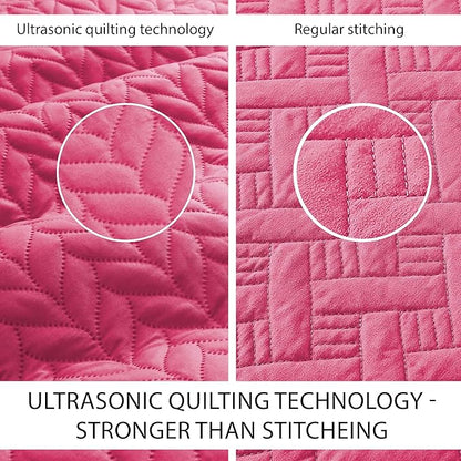 IR Imperial Rooms California King Quilt Bedding Set Size (118"x106") + 2 Pillow Shams (20" x 36"+ 2") - 3 Pcs All Season Reversible Microfiber Coverlet Embossed Quilt Bedspread (Pink)