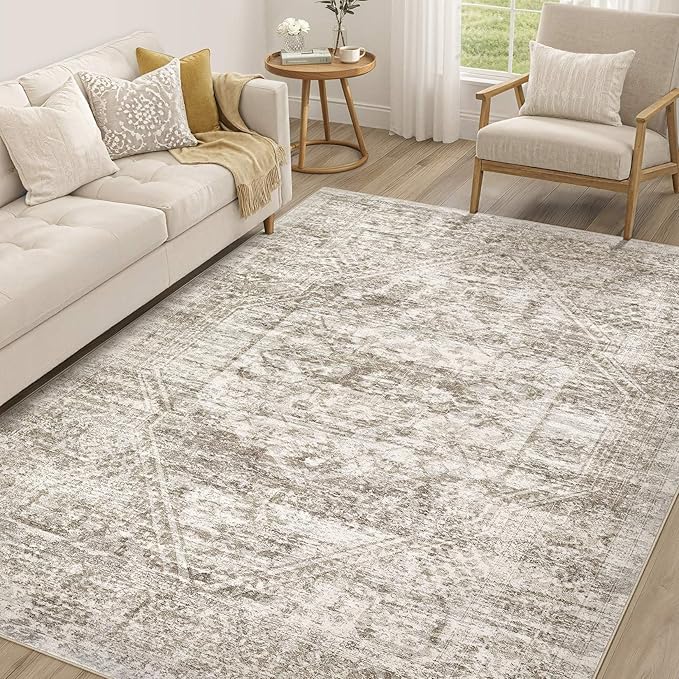 Vintage Living Room Area Rug 5x7 - Large Soft Washable Oriental Traditional Distressed Farmhouse Rugs for Bedroom - Indoor Floor Accent Carpet for Home Office House Decor - Distressed Light Brown
