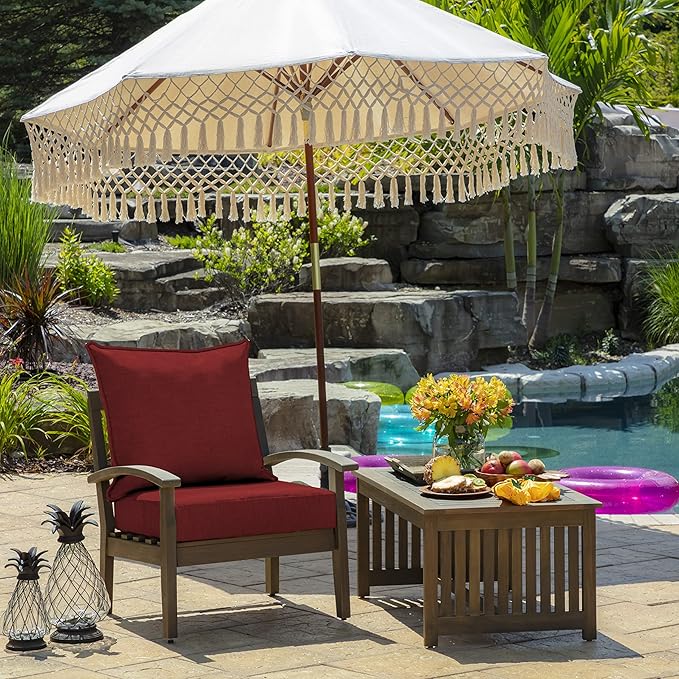 Arden Outdoor Deep Seat Cushion Set, 22 in x 24 in, Weather-Proof, Rain-Proof, Fade Resistant Patio Cushion Ruby Red Leala