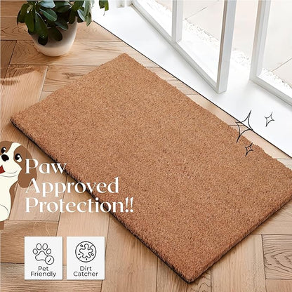 Coir Door Mats 17" X 30", Pack of 1, Non-Slip Sturdy, PVC Backed, Heavy Duty, Easy to Clean, Ideal for Door Entrance, Patio, Porch, Backyard, Garages, Plain Mat
