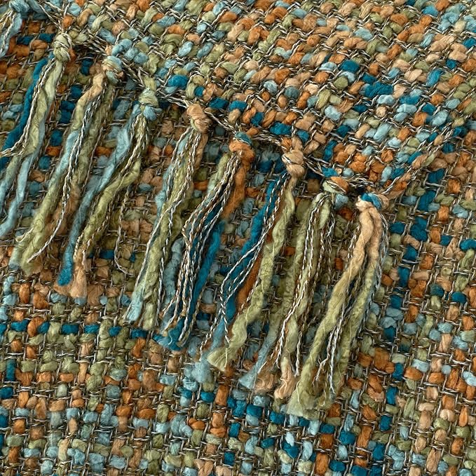 Multi-Color Gold Green Cable Knitted Throw Blanket for Couch,50"X60" Boho Style Textured Blankets for Home Decor,Super Soft Warm Cozy Chunky Knit Blanket with Decorative Tassels for Bed