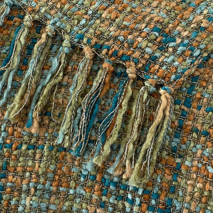 Multi-Color Gold Green Cable Knitted Throw Blanket for Couch,60"X80" Boho Style Textured Blankets for Home Decor,Super Soft Warm Cozy Chunky Knit Blanket with Decorative Tassels for Bed