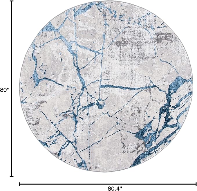 SAFAVIEH Amelia Collection 6'7" Round Grey/Blue ALA293F Damask Distressed Non-Shedding Dining Room Entryway Foyer Living Room Bedroom Area Rug