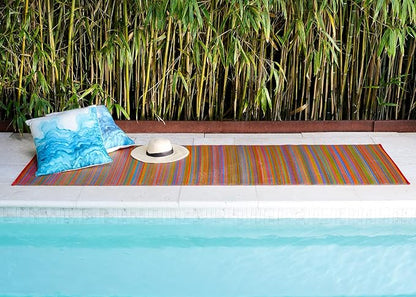 Fab Habitat Striped Outdoor Rug - Waterproof, Fade Resistant, Crease-Free, Reversible - Premium Recycled Plastic - Patio Porch Balcony Deck - Cancun Multicolor - 8x10 ft