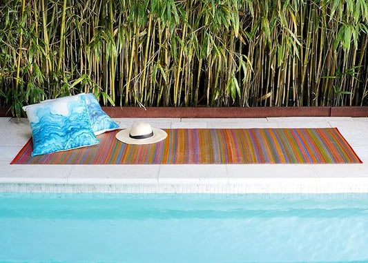 Fab Habitat Outdoor Rug - Waterproof, Fade Resistant, Crease-Free - Premium Recycled Plastic - Striped - Patio, Deck, Porch, Balcony, Laundry Room - Cancun - Multicolor - 4 x 6 ft
