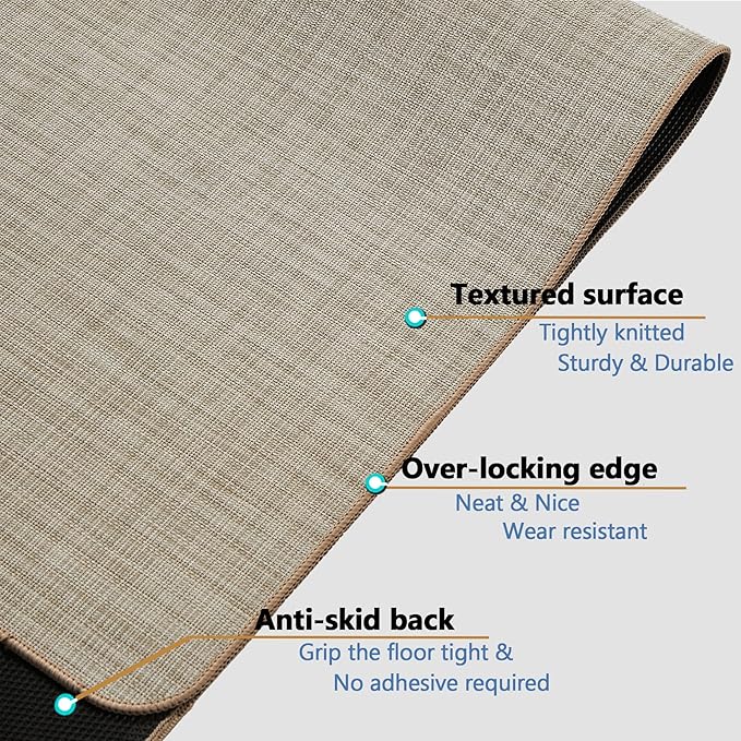 Chair Mat for Hardwood Floor, 47" x 60" Heavy Duty Office Chair Mat for Rolling Chairs, Anti Slip, Non-Curve, Floor Protector for Home Office, Beige Linen
