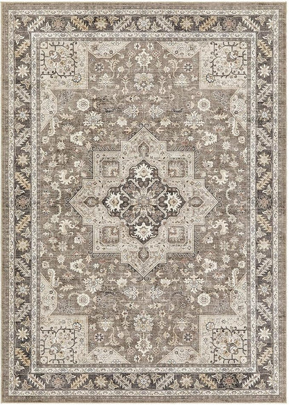 Vintage Living Room Area Rug 10x14 - Large Soft Washable Oriental Traditional Distressed Farmhouse Rugs for Bedroom - Indoor Floor Accent Carpet for Home Office House Decor - Brown