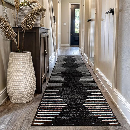Rugshop Bohemian Stripe Stain Resistant High Traffic Living Room Kitchen Bedroom Dining Home Office Runner Rug 2'7" x 8' Black