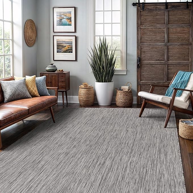 Washable Indoor Outdoor Rug 6x9 Weather Resistant Area Rugs Modern Solid for Porch Deck Balcony Backyard Patio Outside Carpet (6 X 9 Silver Grey)