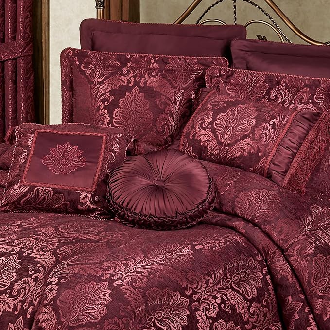 Touch of Class Camelot Luxury Bedding | Robust Burgundy | Matte Satin Damask on Textured Jacquard-Woven Chenille 6 Piece Set Includes King Quilted Bedspread, 2 King Shams, and 3 Decorative Pillows