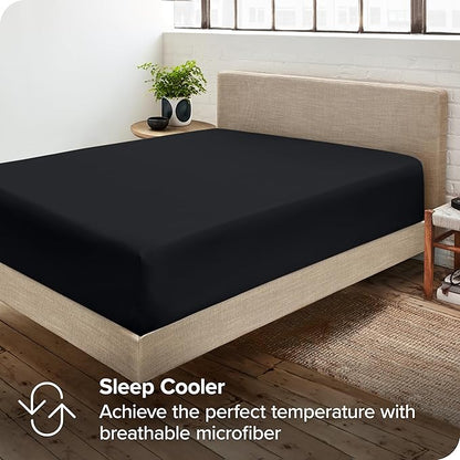Bare Home 5-Pack Fitted Bottom Sheets Twin - Premium 1800 Ultra-Soft Wrinkle Resistant Microfiber - Deep Pocket (Twin, Black)