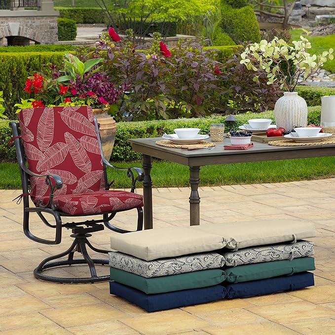 Arden Outdoor Dining Chair Cushion, 20 in x 20 in, Weather-Proof, Rain-Proof, Fade Resistant Patio Cushion for Patio, Dining, or Rocking Chairs 20 x 20, Red Leaf Palm
