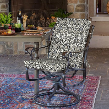 Arden Outdoor Dining Chair Cushion, 20 x 20, Rain-Proof, Fade Resistant, Black Aurora Damask