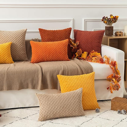 Kevin Textile 12x20 Inch Pillow Cover 1 Pack Boho Decorative Soft Striped Corduroy Lumbar Farmhouse Solid Color Accent Rectangle Cushion Case for Living Room Couch Sofa Bed, Beige