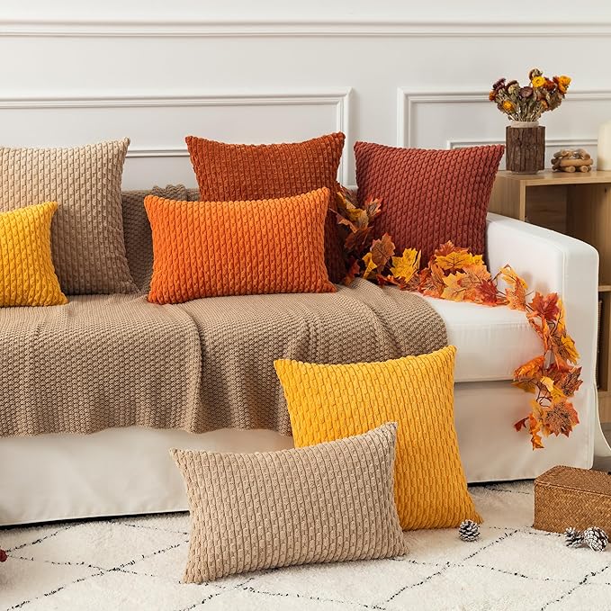 Kevin Textile 12x20 Inch Pillow Cover 1 Pack Boho Decorative Soft Striped Corduroy Lumbar Farmhouse Solid Color Accent Rectangle Cushion Case for Living Room Couch Sofa Bed, Tan