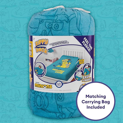 ZippySack Twin Bed Zip-Up Bedding – Super Soft Fleece Fitted Blanket with Side Pocket & Durable Zipper – Easy Bed-Making for Kids (Minions)