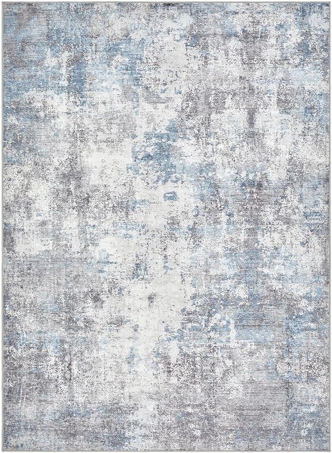 Washable 9X12 Area Rug: Modern Abstract Soft Non-Slip Indoor Rugs Home Decor - Low Pile Stain Resistant Carpet for Living Room Bedroom Dining Room Playroom Office(Blue Grey,9'x12')