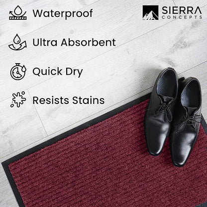 Sierra Concepts Front Door Mat Large Welcome Floor Mats - Entryway Indoor Outdoor Entrance Doormat, Patio, Porch, Muddy Dog Shoe, Inside Outside Low Profile 36x24in, 2-Pack Red