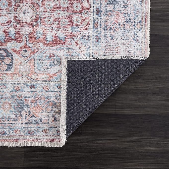Bloom Rugs Caria Washable Non-Slip 9x12 Rug - Brick/Dark Blue Traditional Area Rug for Living Room, Bedroom, Dining Room, and Kitchen - Exact Size: 9' x 12'