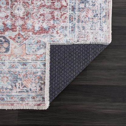 Bloom Rugs Caria Washable Non-Slip 9x12 Rug - Brick/Dark Blue Traditional Area Rug for Living Room, Bedroom, Dining Room, and Kitchen - Exact Size: 9' x 12'
