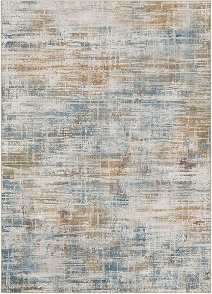 Area Rug for Living Room: 3x5 Washable Neutral Abstract Modern Soft Rugs Non Slip Indoor Floor Stain Resistant Carpet for Bedroom Dining Room Office Nursery - Blue Brown