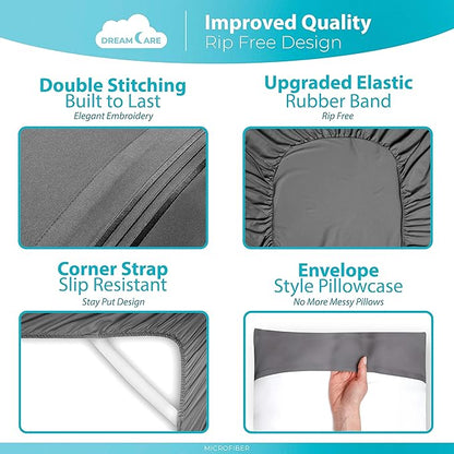 DREAMCARE Twin XL Sheet Sets – 3pcs Cooling Sheets – up to 15” Deep Pocket Twin XL Sheets Set – Hotel Luxury Sheets & Pillowcases – Superior Softness 100% Fine Microfiber with Side Pocket – Gray