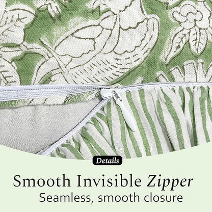 CPC Olive Green 100% Cotton Block Print Ruffle Sham Cover 20X30 inch Pack of 2, Handmade Boho Floral Pillowcase, Soft Decorative Queen Bed Pillow Cover for Bedroom Décor