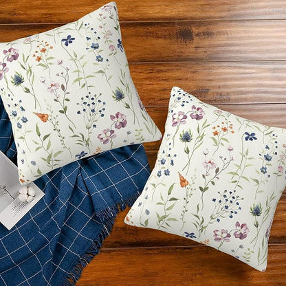 Throw Pillow Covers Spring Summer Floral Pillow Covers 20x20 Inch Set of 2 Watercolor Flowers Throw Pillows Decorative Pillow Cases Cushion Covers for Bedroom Livingroom Sofa Farm House