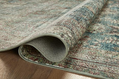 Loloi Magnolia Home by Joanna Gaines Banks Collection BAN-01 Ocean/Spice 7'-6" x 9'-6", .13" Pile Height, Machine Washable, Area Rug