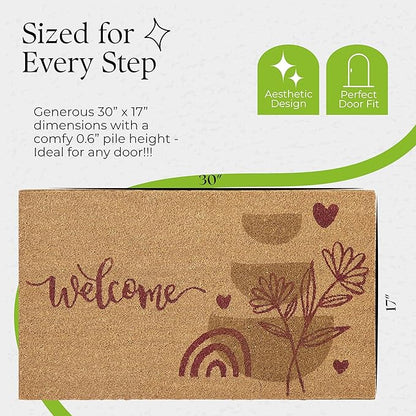Coir Door Mats 17" X 30", Non-Slip Sturdy, PVC Backed Heavy Duty, Easy to Clean, Ideal for Door Entrance, Patio, Porch, Backyard, Garages, Welcome Abstract
