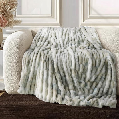 Ultra Soft Cozy Faux Fur Throw Blanket, Fuzzy Plush Thick Bubble Blanket, Oversize Luxury Fluffy Blanket for Couch, Sofa, Bedroom, and Living Room,50x60 Inches,Double Sided Tie-Dye Grey