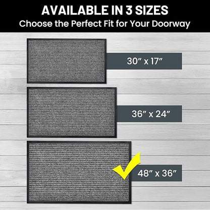 Sierra Concepts Front Door Mat X-Large Welcome Floor Mats - Entryway Indoor Outdoor Entrance Doormat, Patio, Porch, Muddy Dog Shoe, Inside Outside Low Profile 48x36in, 2-Pack Battleship Gray