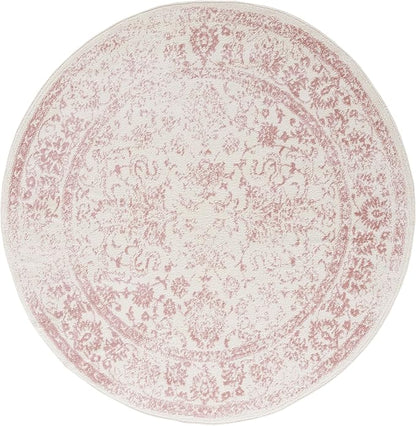 SAFAVIEH Adirondack Collection Area Rug - 7' Round, Ivory & Rose, Distressed Vintage Floral Design, Non-Shedding & Easy to Clean, Ideal for Living Room, Bedroom, Dining Space (ADR109H)