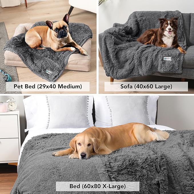 PetAmi Waterproof Dog Blanket for Small Medium Dogs, Calming Fleece Cat Blanket, Couch Protector Washable Sherpa Faux Fur Pet Throw for Puppy, Soft Reversible 29x40 Gray