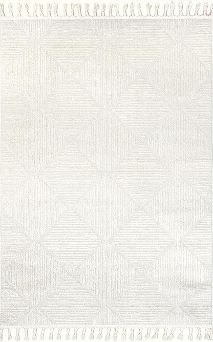 nuLOOM Kerry Textured Geometric Tasseled Area Rug - 4x6 Area Rug Transitional Ivory Rugs for Living Room Bedroom Dining Room Kitchen