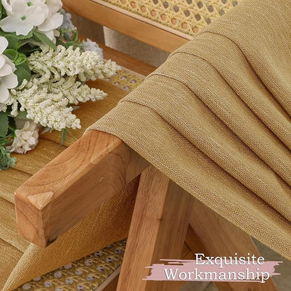 Simplebrand Gold Faux Linen Textured Semi Sheer Curtains 72 Inches Long 2 Panels Set, Light Filtering Privacy Farmhouse Curtains, Soft Window Drapes Rod Pocket Top for French Door, Bedroom, 40W x 72L