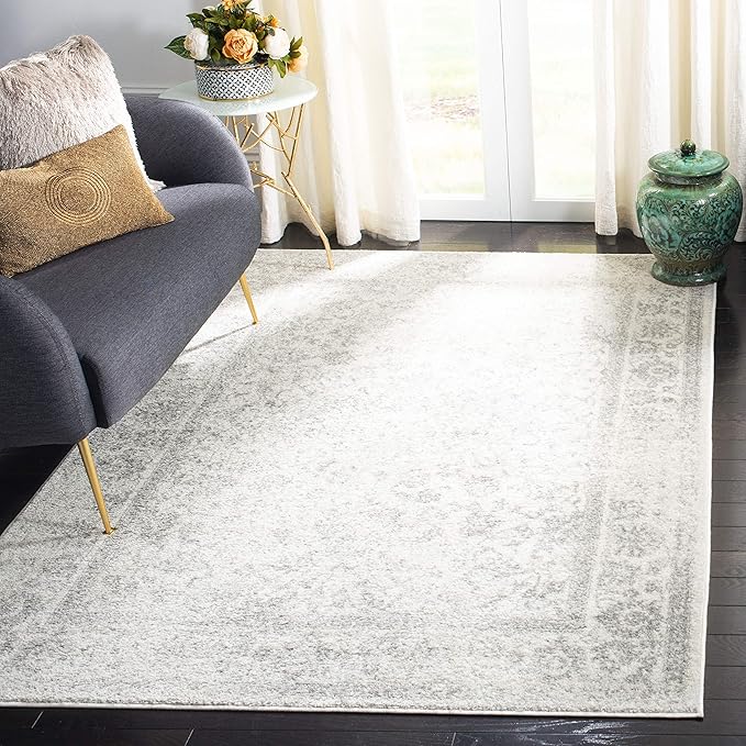 SAFAVIEH Adirondack Collection Runner Rug - 2'6" x 6', Ivory & Silver, Distressed Vintage Floral Design, Non-Shedding & Easy to Clean, Ideal for Hallway, Foyer, Entryway, Bedroom (ADR109C)