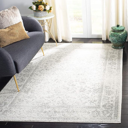 SAFAVIEH Adirondack Collection Area Rug - 5' Square, Ivory & Silver, Distressed Vintage Floral Design, Non-Shedding & Easy to Clean, Ideal for Living Room, Bedroom, Dining Space (ADR109C)