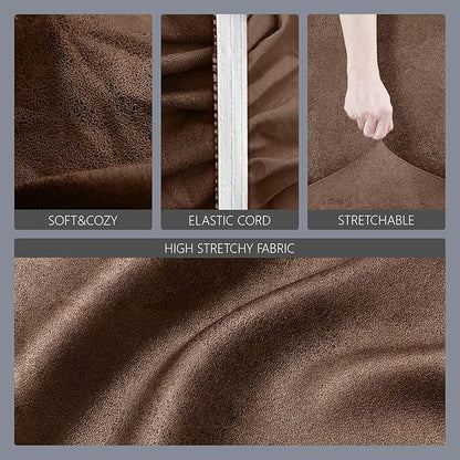 molasofa Leather Like Stretch Futon Slipcover Armless Futon Bed Sofa Cover Furniture Protector with Elastic Bottom, Soft and Washable Futon Cover for Sofa Bed Stay in Place（X Larger，Light Brown）