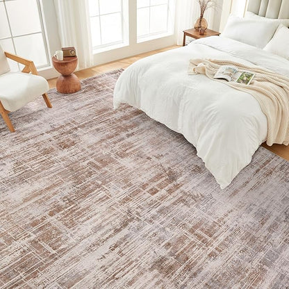 Area Rug for Living Room: 6x9 Washable Neutral Abstract Modern Soft Rugs Non Slip Indoor Floor Stain Resistant Large Carpet for Bedroom Dining Room Office Nursery - Red Brown